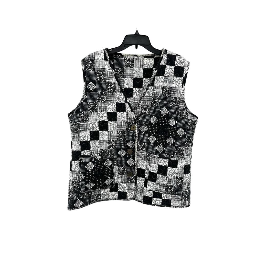 Quilted Cotton Vest from Branson Black and White Checkered Button Front Size XL